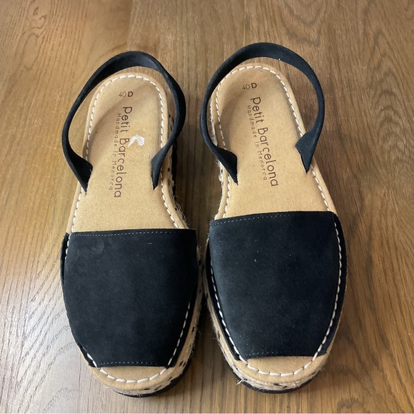 Petit Barcelona Wide Fit | Flat Avarcas Black Espadrille Sandals Size 40 D - Picture 9 of 10